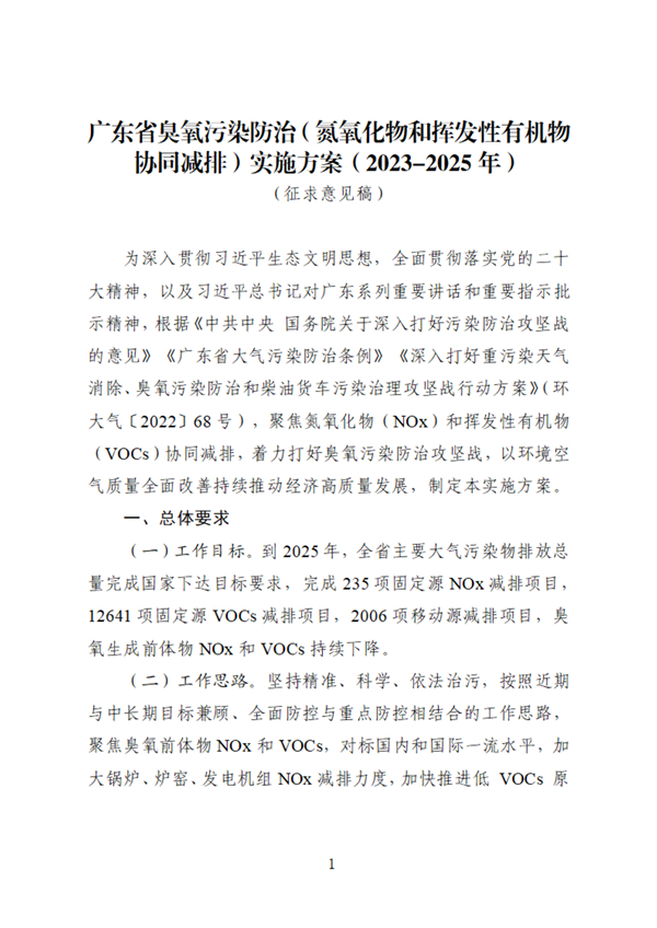 广东省臭氧污染防治（挥发性有机物和氮氧化物协同减排）实施方案（2023-2025年）征求意见(图1)